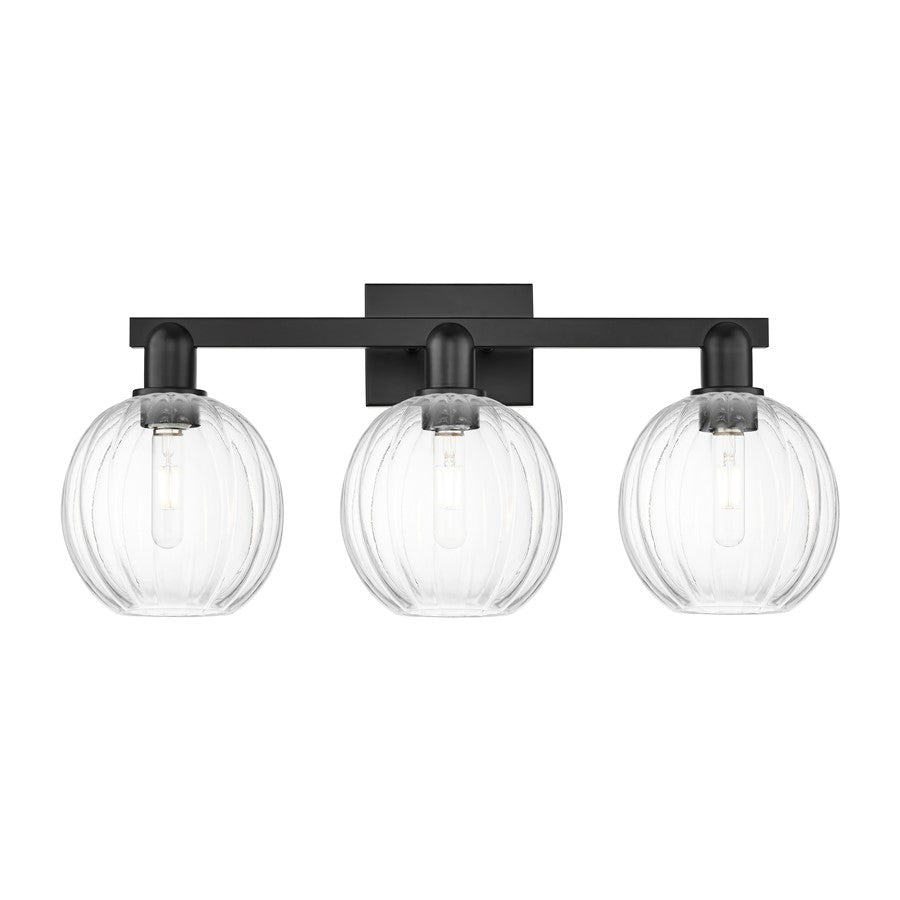 Innovations Preston 3Lt 26" Globe Bath Light, Black/Clear - 716-3W-BK-G458-7CL