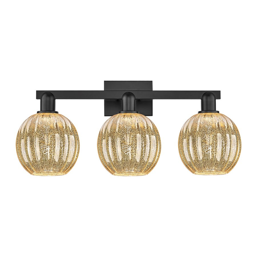 Innovations Preston 3Lt 26" Globe Bath Light, Black/Mercury - 716-3W-BK-G458-7ME