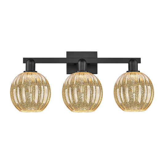 Innovations Preston 3Lt 26" Globe Bath Light, Black/Mercury - 716-3W-BK-G458-7ME