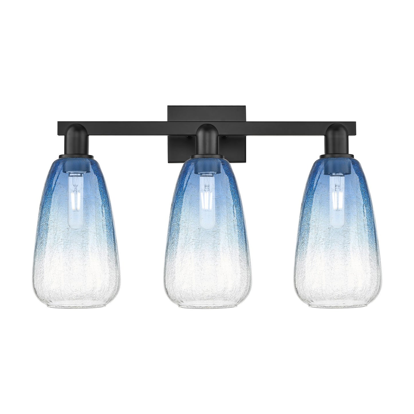 Innovations Brookhaven Almond 25in 3-Light Bath Vanity | Industrial Matte Black Steel and Sapphire Blue Glass | Bathroom Vanity | Model 716-3W-BK-G480-6SB