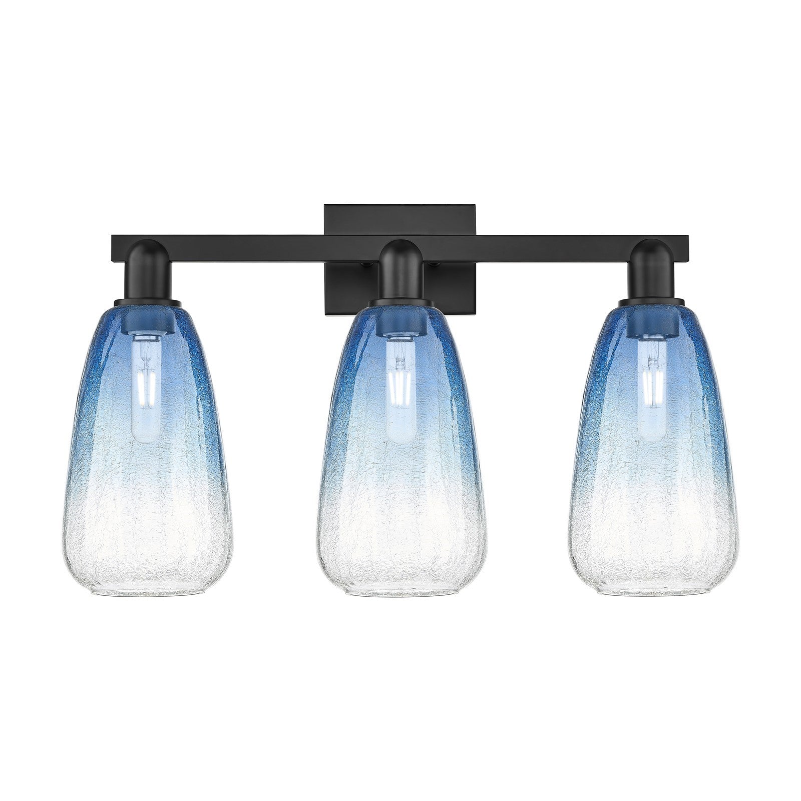 Innovations Brookhaven Almond 25in 3-Light Bath Vanity | Industrial Matte Black Steel and Sapphire Blue Glass | Bathroom Vanity | Model 716-3W-BK-G480-6SB