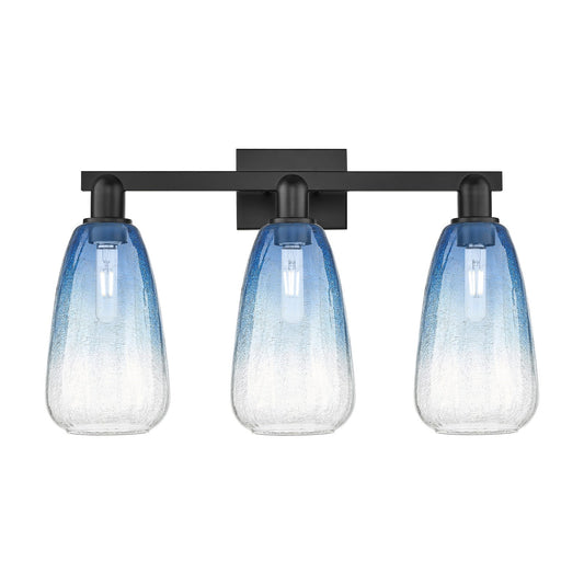 Innovations Brookhaven Almond 25in 3-Light Bath Vanity | Industrial Matte Black Steel and Sapphire Blue Glass | Bathroom Vanity | Model 716-3W-BK-G480-6SB