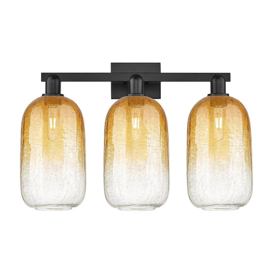 Innovations Brookhaven Cloche 26in 3-Light Bath Vanity Light | Industrial Matte Black Steel and Amber Glass | Bathroom Vanity | Model 716-3W-BK-G482-7AM