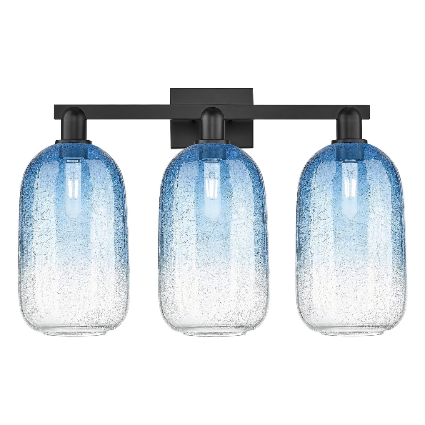 Innovations Brookhaven Cloche 26in 3-Light Bath Vanity | Industrial Matte Black Steel and Sapphire Blue Glass | Bathroom Vanity | Model 716-3W-BK-G482-7SB