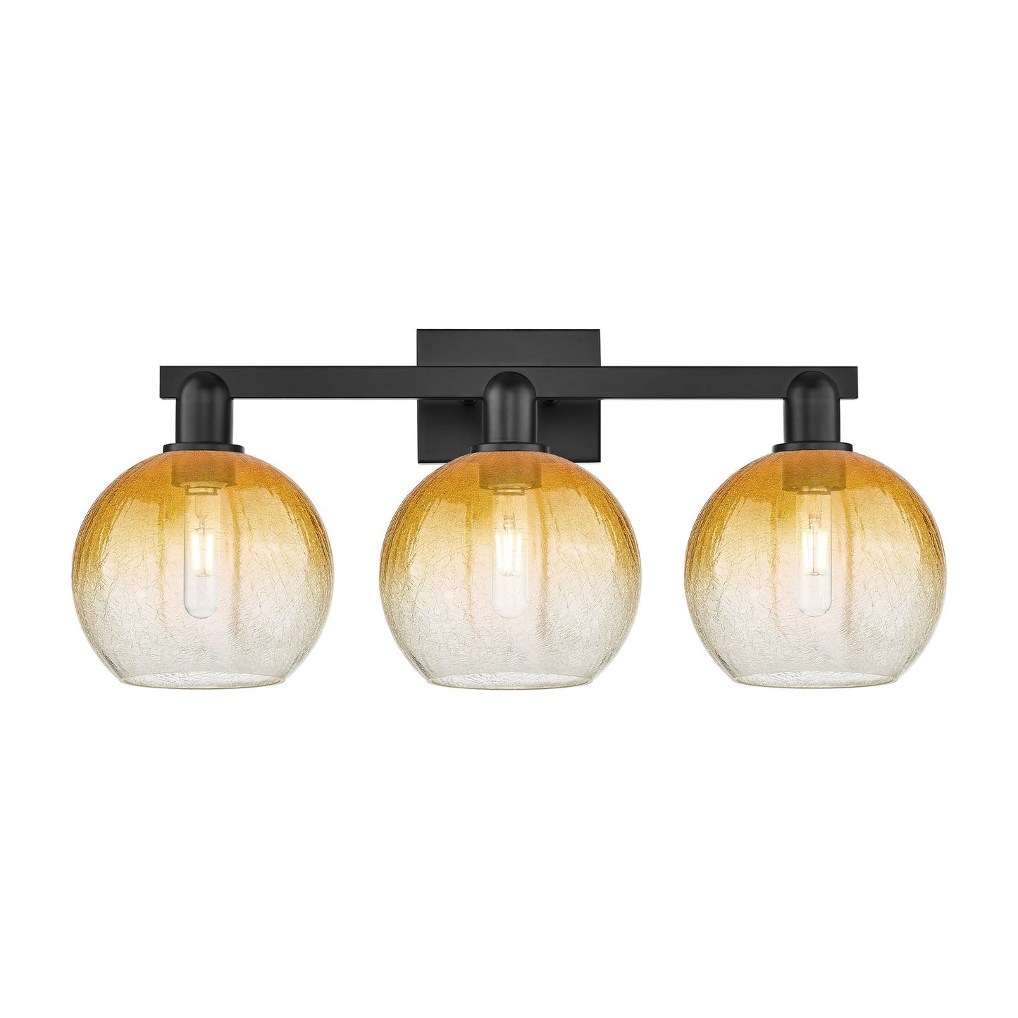 Innovations Brookhaven Globe 27in 3-Light Bath Vanity | Industrial Matte Black Steel and Amber Glass | Bathroom Vanity Light | Model 716-3W-BK-G483-8AM