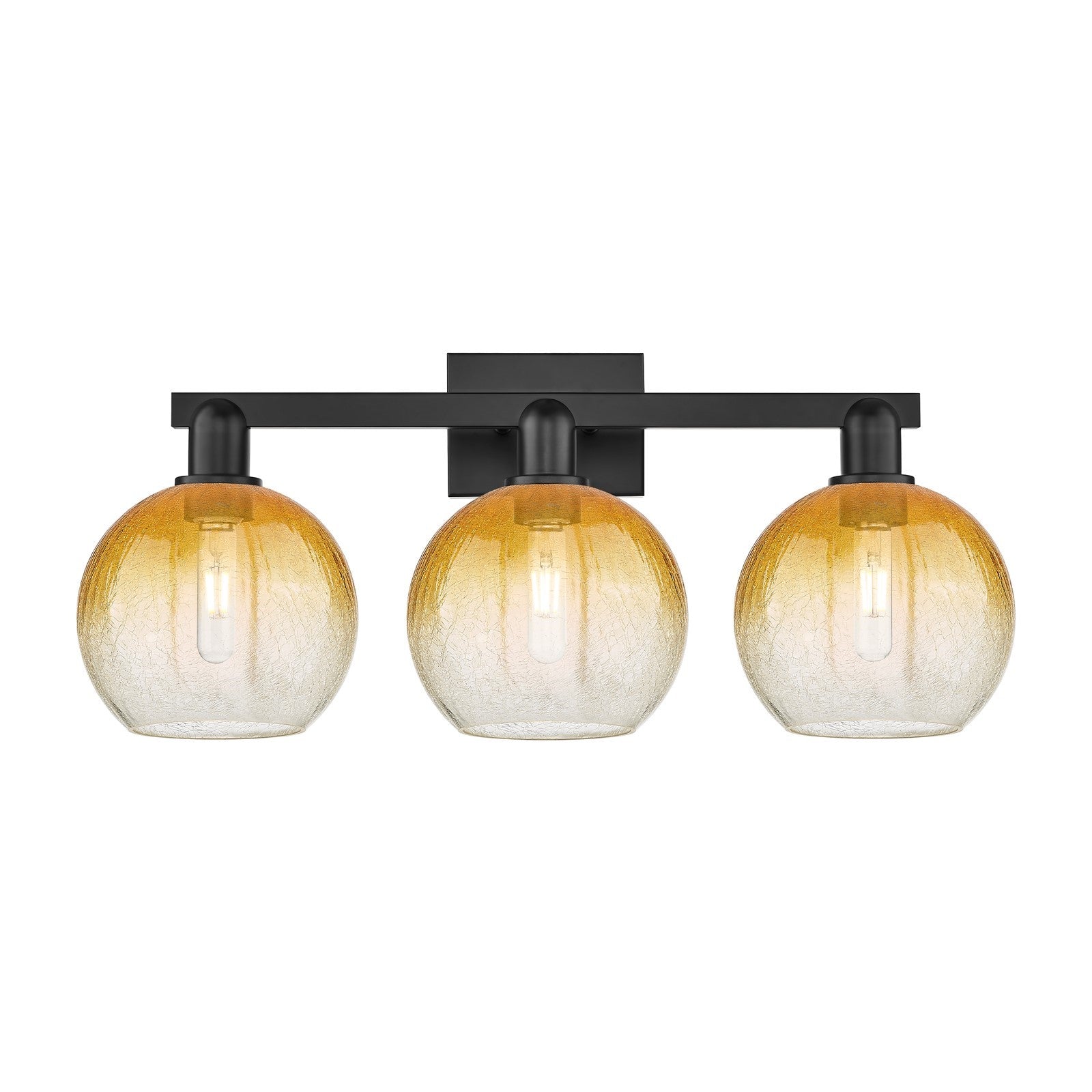 Innovations Brookhaven Globe 27in 3-Light Bath Vanity | Industrial Matte Black Steel and Amber Glass | Bathroom Vanity Light | Model 716-3W-BK-G483-8AM