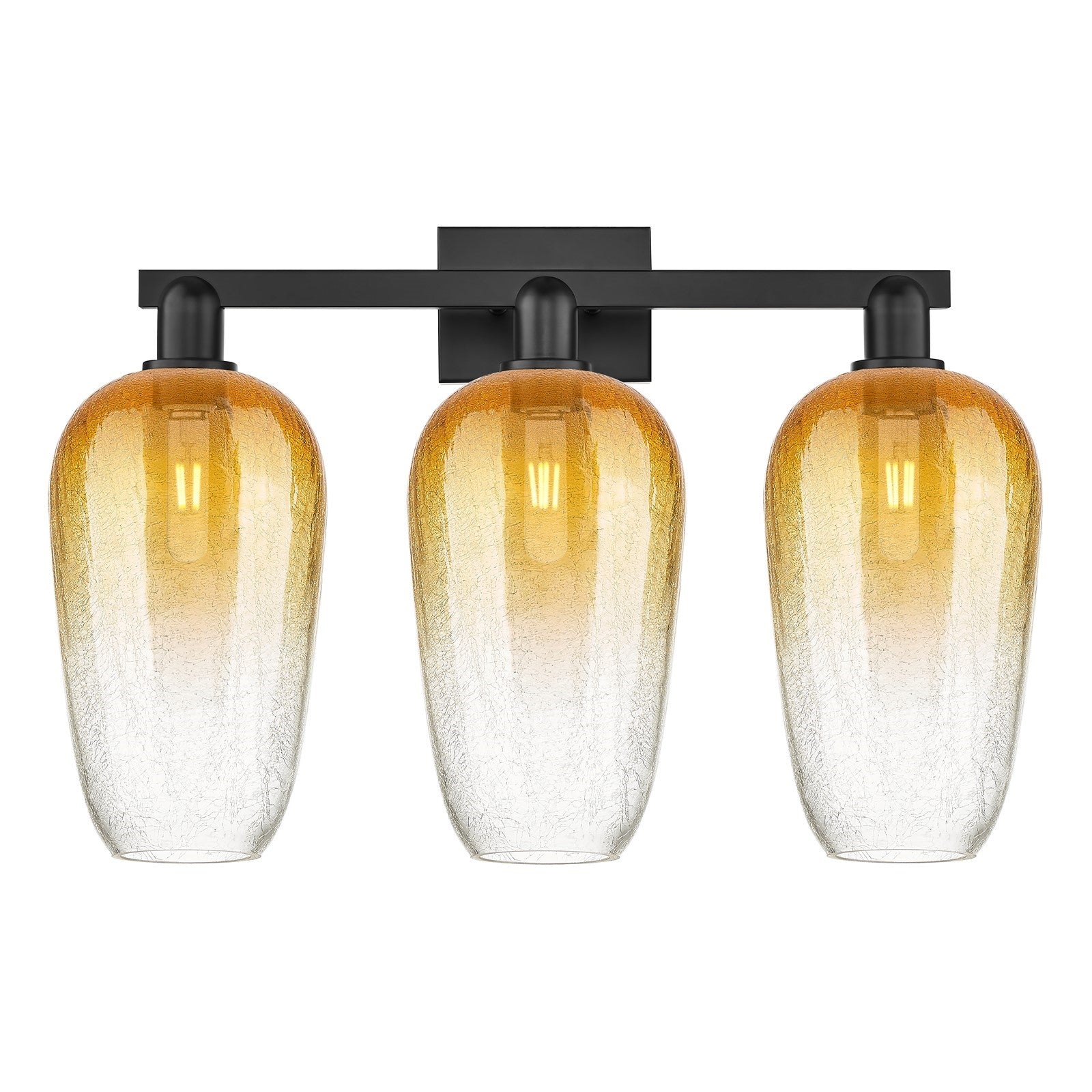 Innovations Brookhaven Flute 26in 3-Light Bath Vanity Light | Industrial Matte Black Steel and Amber Glass | Bathroom Vanity | Model 716-3W-BK-G484-7AM