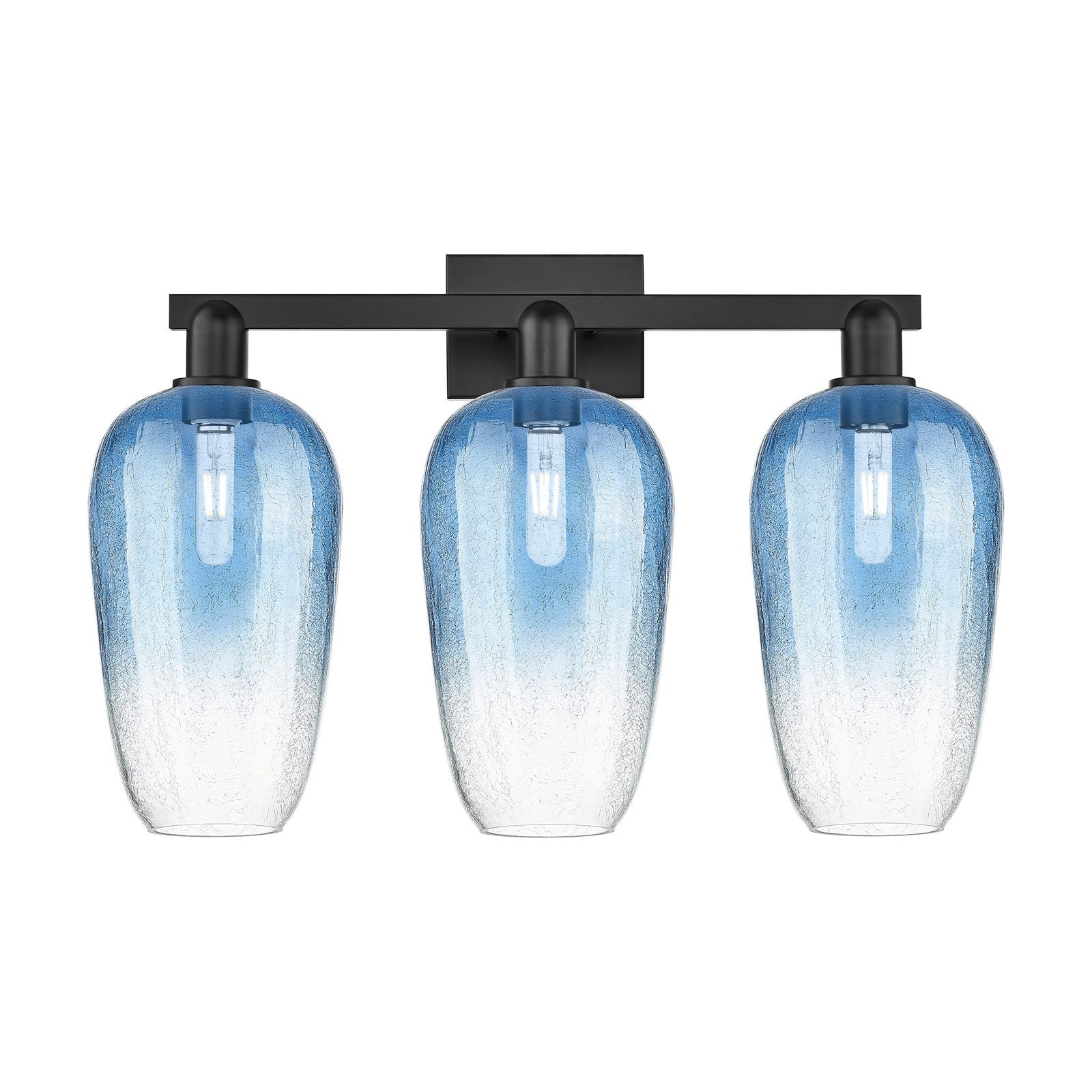 Innovations Brookhaven Flute 26in 3-Light Bath Vanity | Industrial Matte Black Steel and Sapphire Blue Glass | Bathroom Vanity | Model 716-3W-BK-G484-7SB