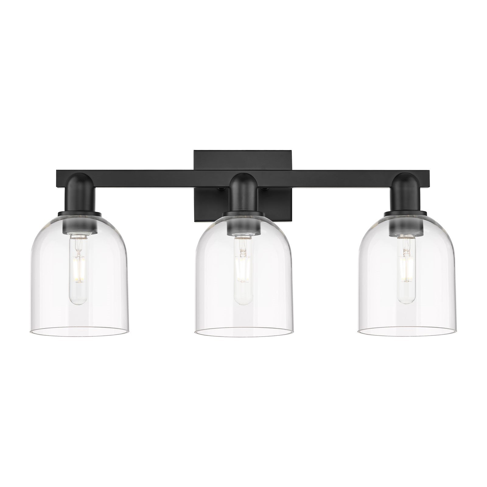 Innovations Bella 25in 3-Light Bath Vanity Light | Industrial Matte Black Steel and Clear Glass | Bathroom Vanity | 24.5 x | Model 716-3W-BK-G558-6CL