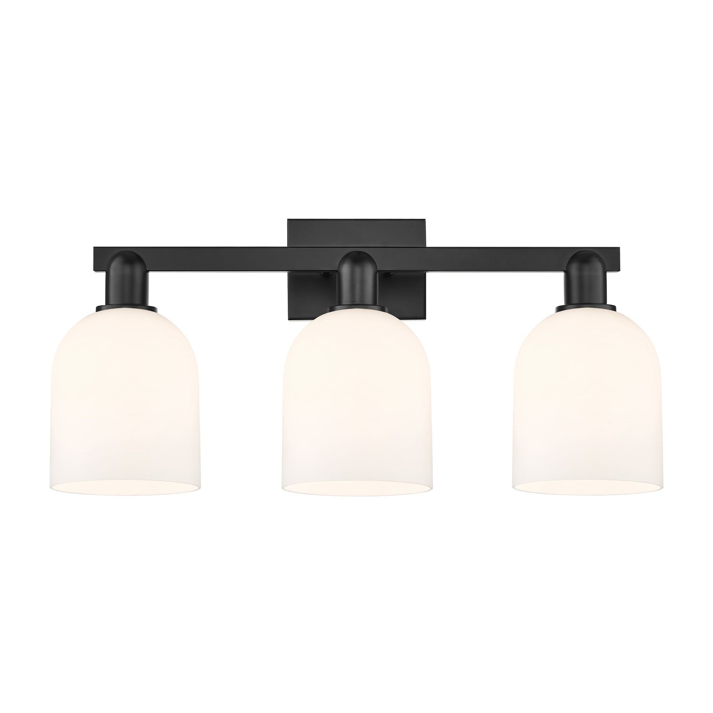 Innovations Bella 25in 3-Light Bath Vanity Light | Industrial Matte Black Steel and White Glass | Entryway & Bathroom Vanity | Model 716-3W-BK-G558-6GWH