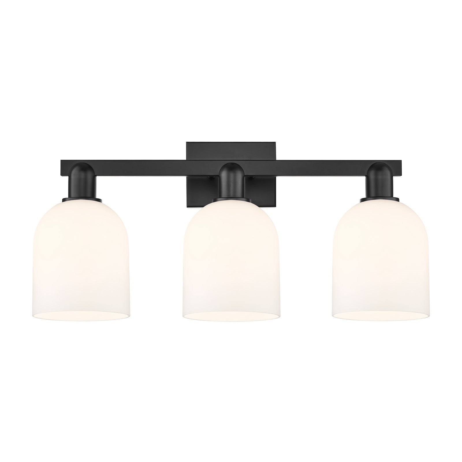 Innovations Bella 25in 3-Light Bath Vanity Light | Industrial Matte Black Steel and White Glass | Entryway & Bathroom Vanity | Model 716-3W-BK-G558-6GWH