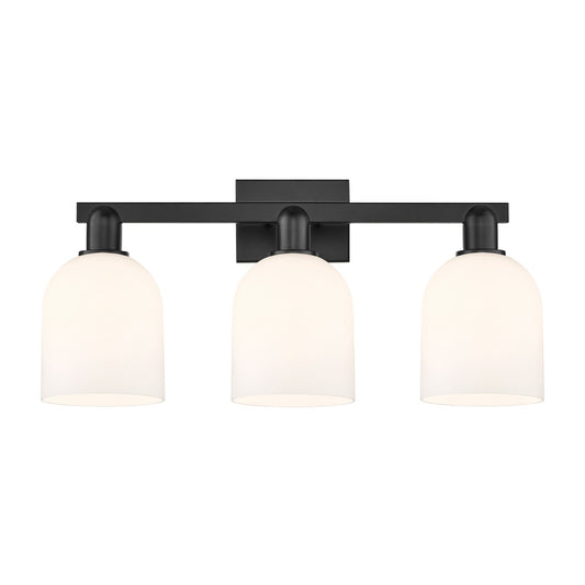 Innovations Bella 25in 3-Light Bath Vanity Light | Industrial Matte Black Steel and White Glass | Entryway & Bathroom Vanity | Model 716-3W-BK-G558-6GWH