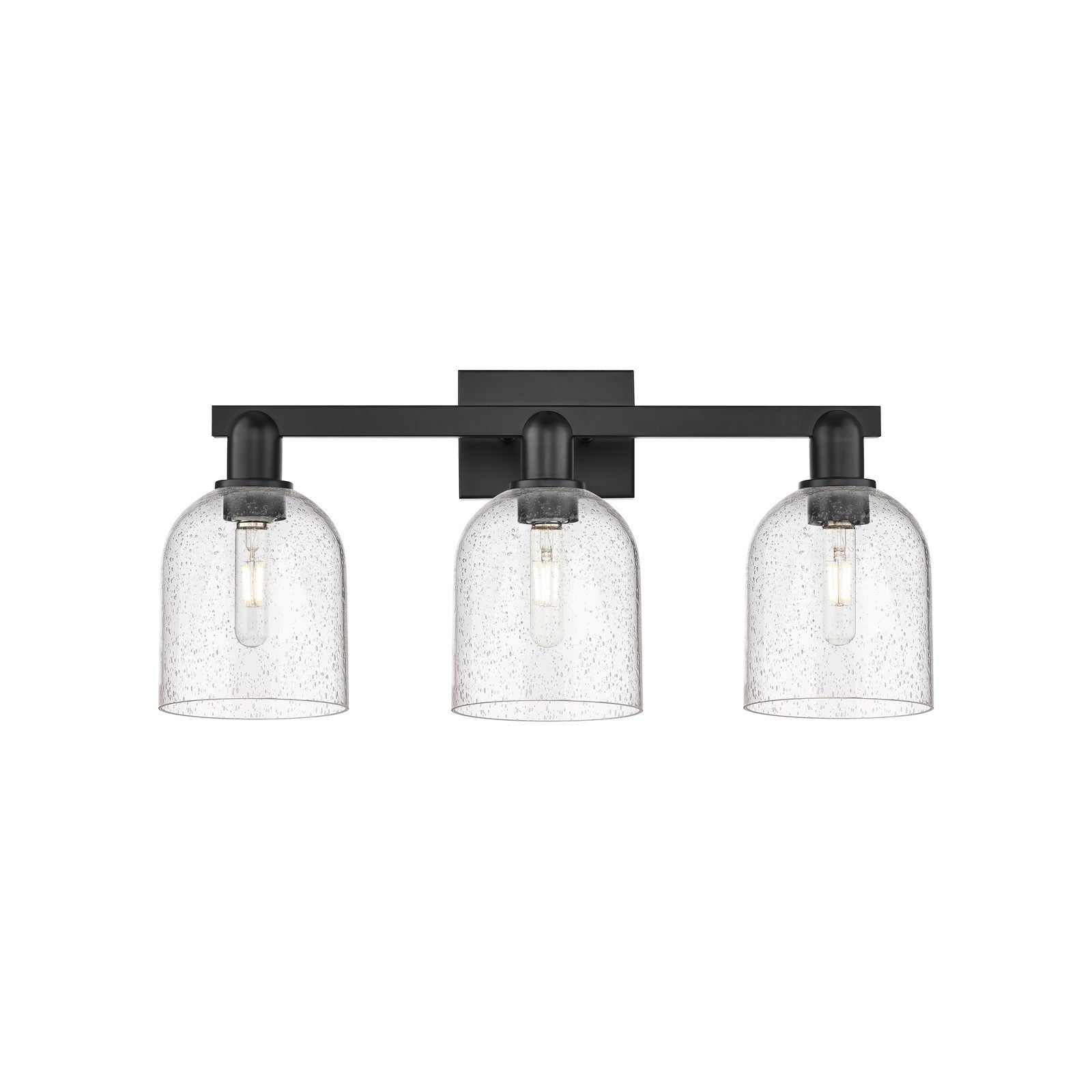 Innovations Bella 25in 3-Light Bath Vanity Light | Industrial Matte Black Steel and Seedy Glass | Bathroom Vanity | 24.5 x | Model 716-3W-BK-G558-6SDY