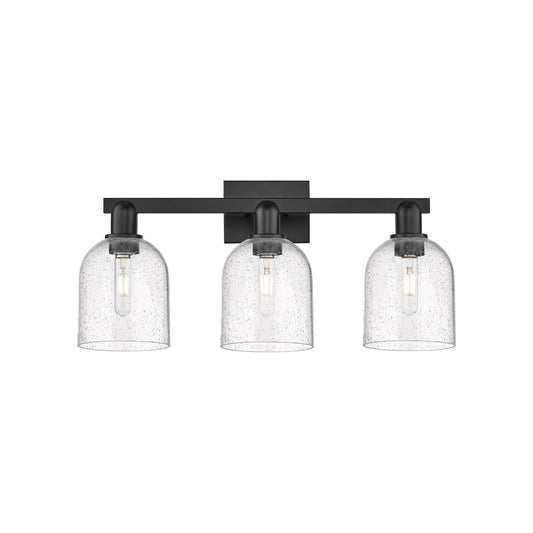 Innovations Bella 25in 3-Light Bath Vanity Light | Industrial Matte Black Steel and Seedy Glass | Bathroom Vanity | 24.5 x | Model 716-3W-BK-G558-6SDY