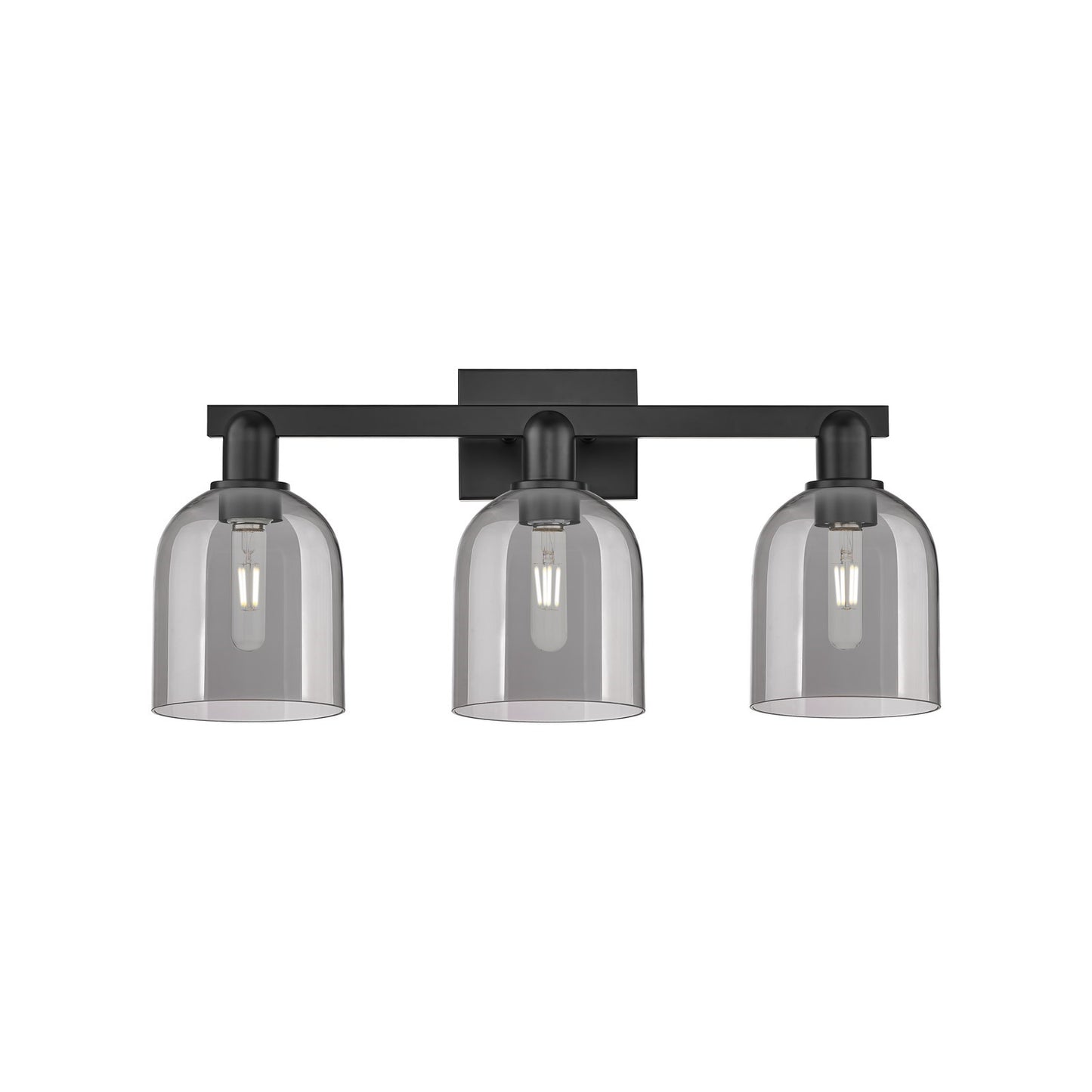 Innovations Bella 25in 3-Light Bath Vanity Light | Industrial Matte Black Steel and Light Smoke Glass | Bathroom Vanity | 24.5 | Model 716-3W-BK-G558-6SM