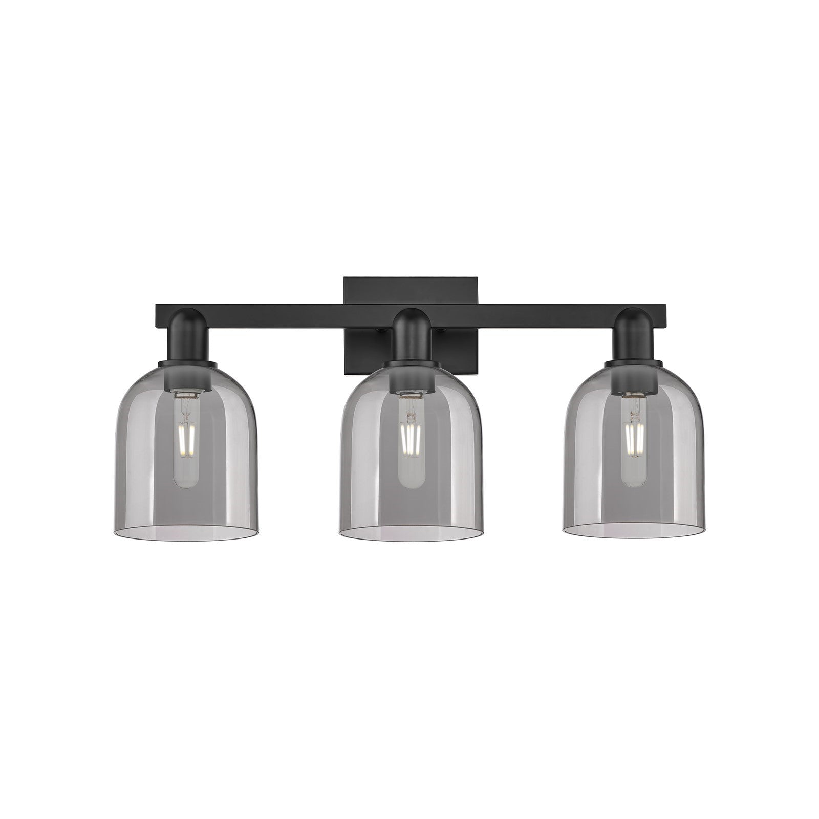 Innovations Bella 25in 3-Light Bath Vanity Light | Industrial Matte Black Steel and Light Smoke Glass | Bathroom Vanity | 24.5 | Model 716-3W-BK-G558-6SM