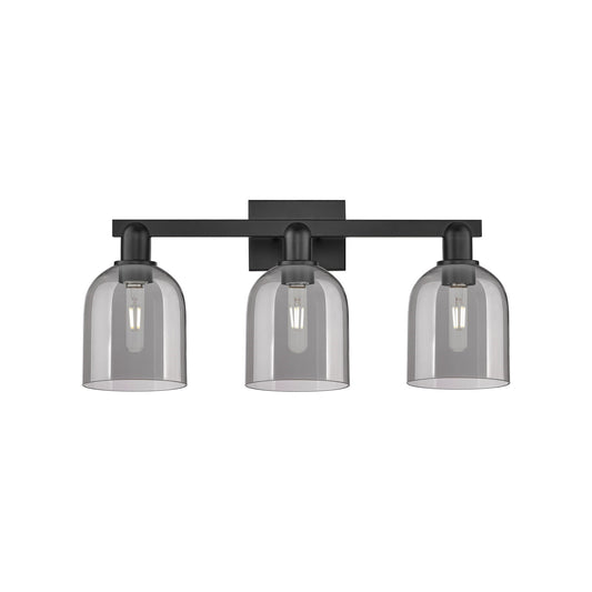 Innovations Bella 25in 3-Light Bath Vanity Light | Industrial Matte Black Steel and Light Smoke Glass | Bathroom Vanity | 24.5 | Model 716-3W-BK-G558-6SM