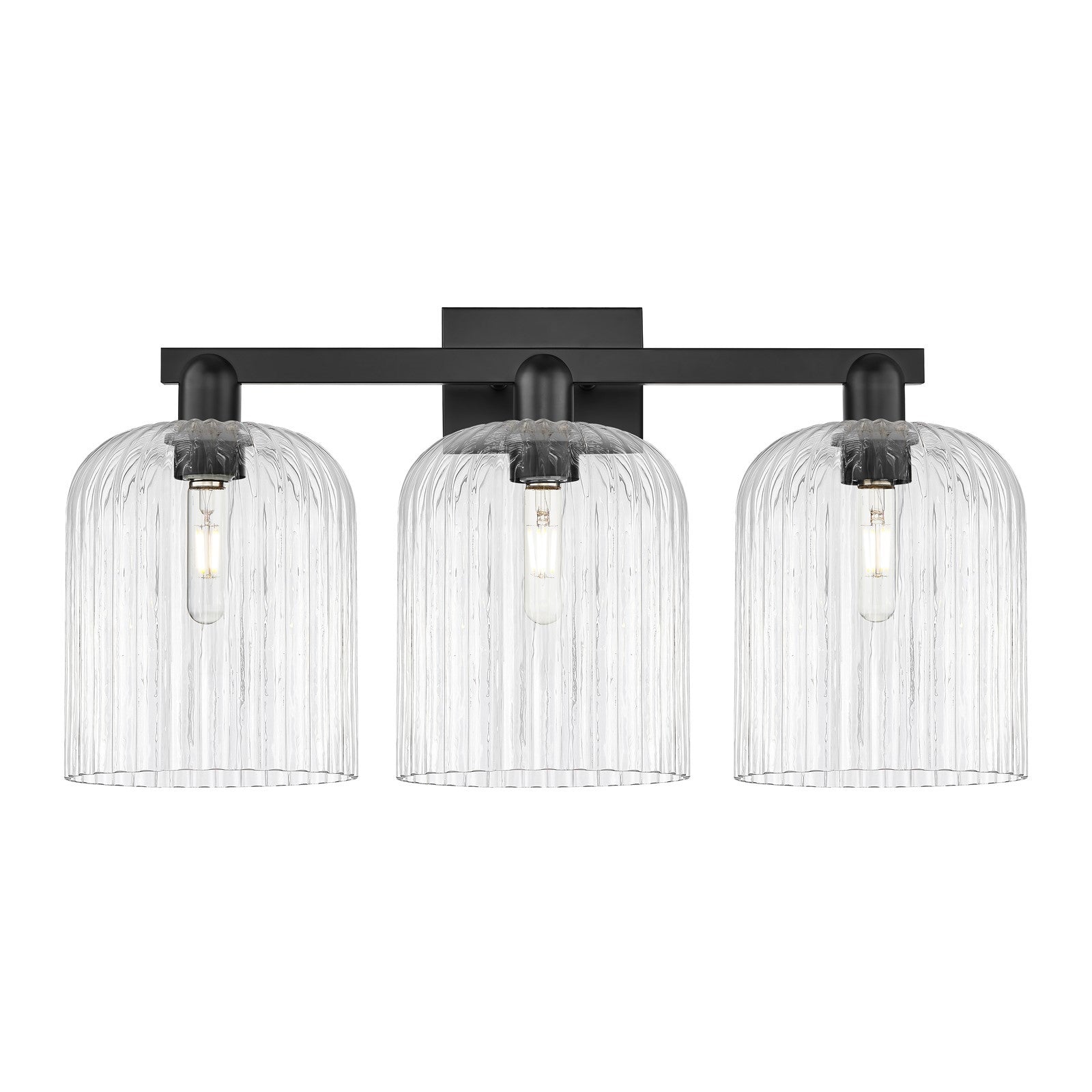 Innovations Bridal Veil 27in 3-Light Bath Vanity Light | Industrial Matte Black Steel and Clear Ribbed Glass | Bathroom Vanity | Model 716-3W-BK-G559-8CL