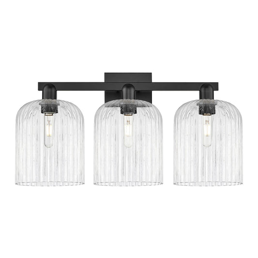 Innovations Bridal Veil 27in 3-Light Bath Vanity Light | Industrial Matte Black Steel and Clear Ribbed Glass | Bathroom Vanity | Model 716-3W-BK-G559-8CL