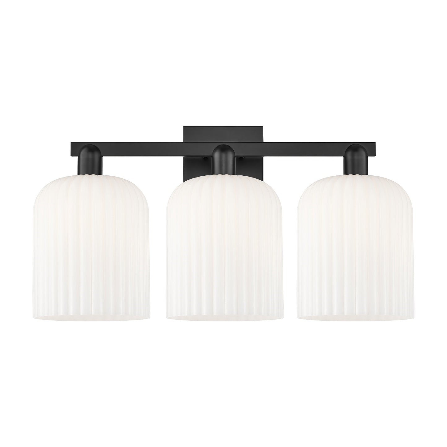 Innovations Bridal Veil 27in 3-Light Bath Vanity Light | Industrial Matte Black Steel and Gloss White Ribbed Glass | Bathroom | Model 716-3W-BK-G559-8GWH