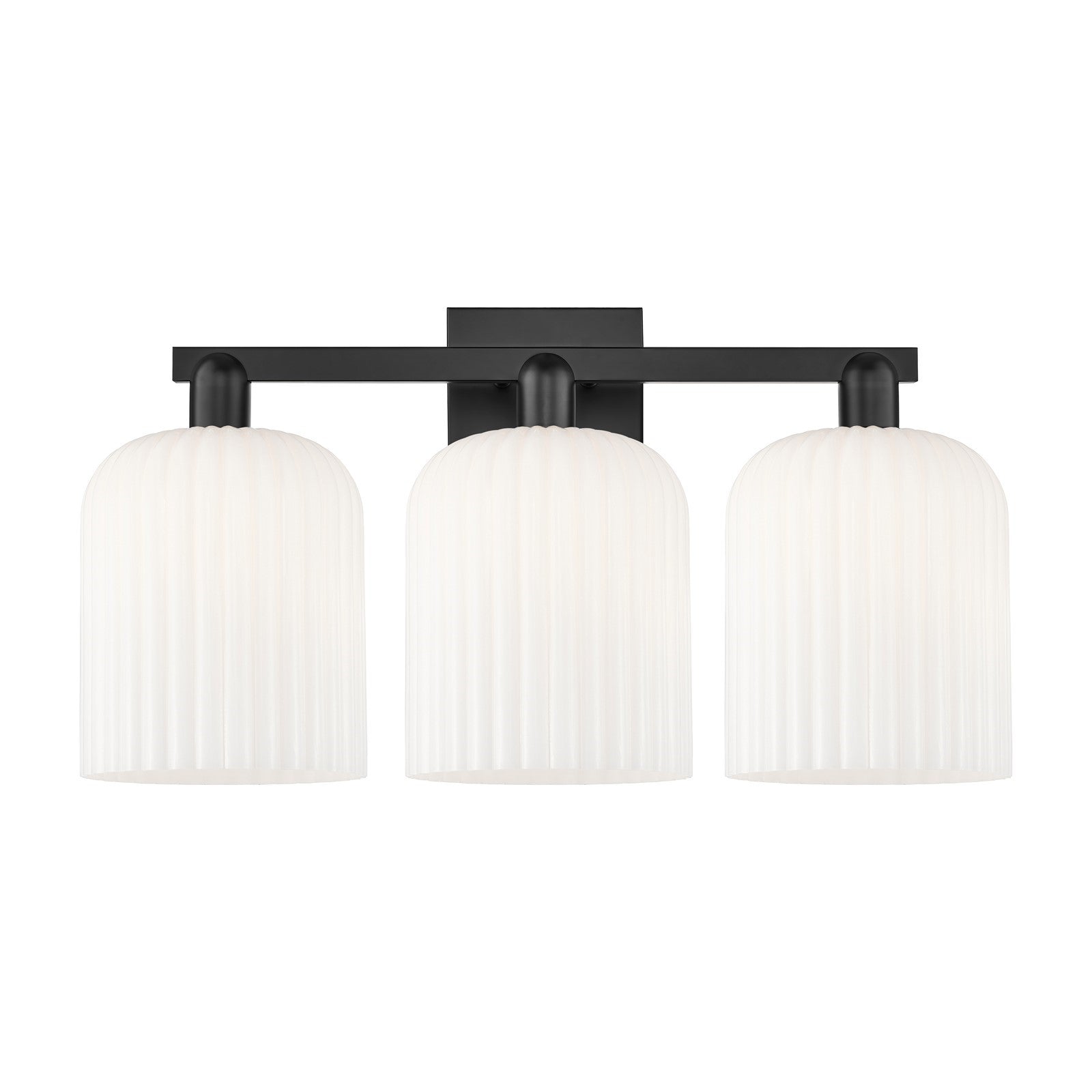Innovations Bridal Veil 27in 3-Light Bath Vanity Light | Industrial Matte Black Steel and Gloss White Ribbed Glass | Bathroom | Model 716-3W-BK-G559-8GWH