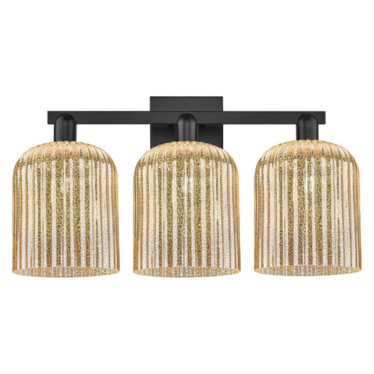 Innovations Bridal Veil 27in 3-Light Bath Vanity Light | Industrial Matte Black Steel and Mercury Ribbed Glass | Bathroom | Model 716-3W-BK-G559-8ME
