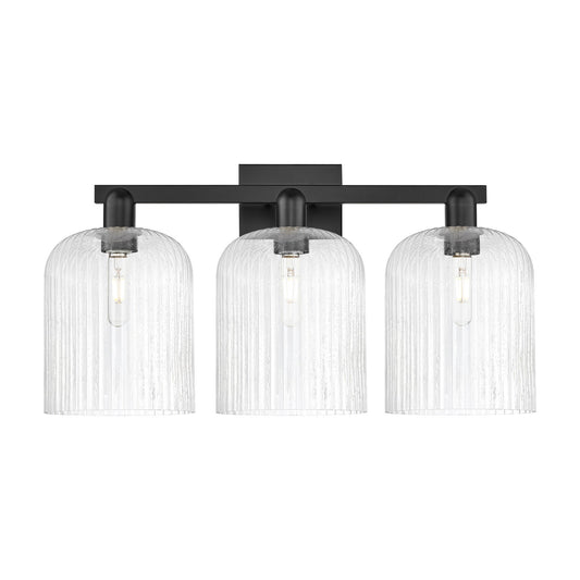 Innovations Bridal Veil 27in 3-Light Bath Vanity Light | Industrial Matte Black Steel and Seedy Ribbed Glass | Bathroom Vanity | Model 716-3W-BK-G559-8SDY
