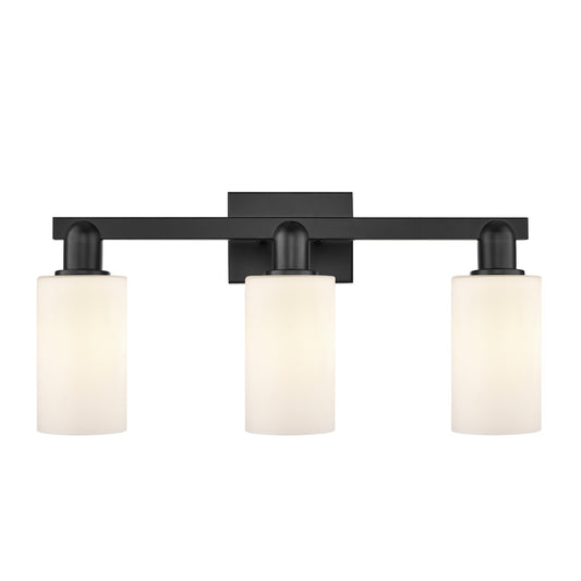 Innovations Clymer 23in 3-Light Bath Vanity Light | Industrial Matte Black Steel and Cast Brass with Matte White Glass Shades | Model 716-3W-BK-G801