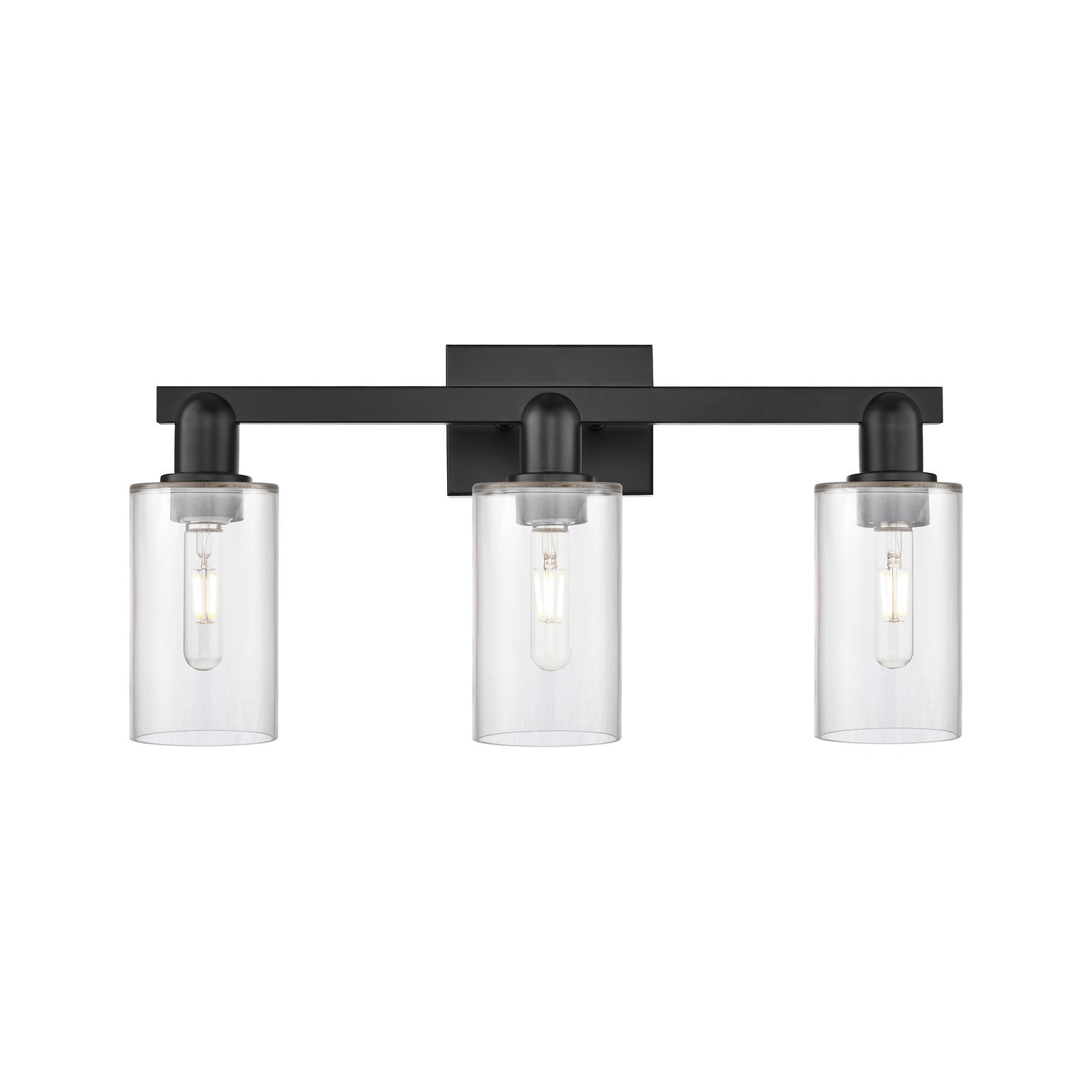 Innovations Clymer 23in 3-Light Bath Vanity Light | Industrial Matte Black Steel and Clear Glass | Bathroom Vanity | 22.88 x 10.62 | Model 716-3W-BK-G802
