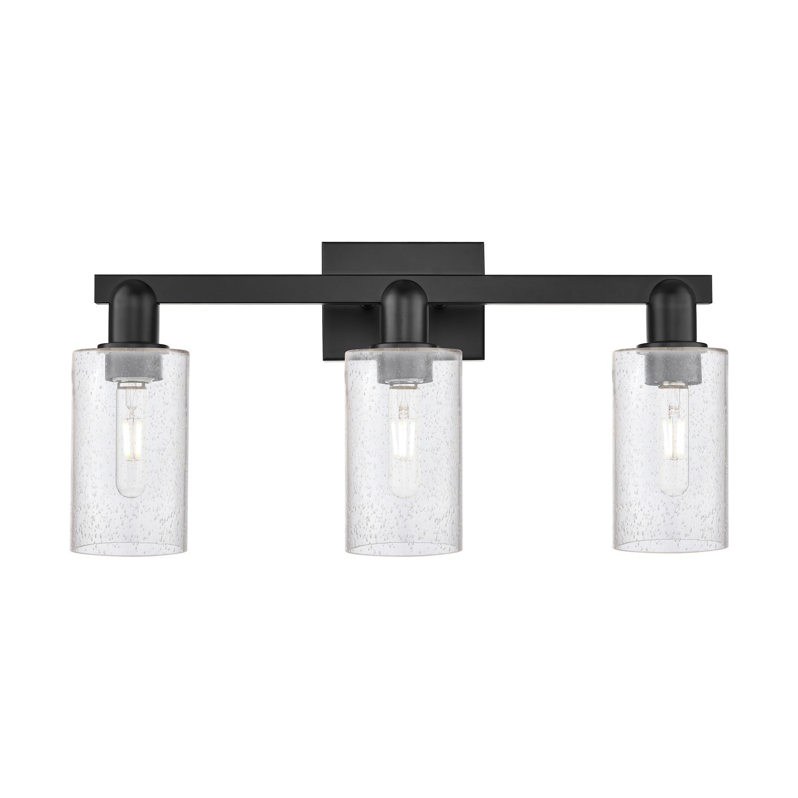 Innovations Clymer 23in 3-Light Bath Vanity Light | Industrial Matte Black Steel and Seedy Glass | Bathroom Vanity | 22.88 x 10.62 | Model 716-3W-BK-G804