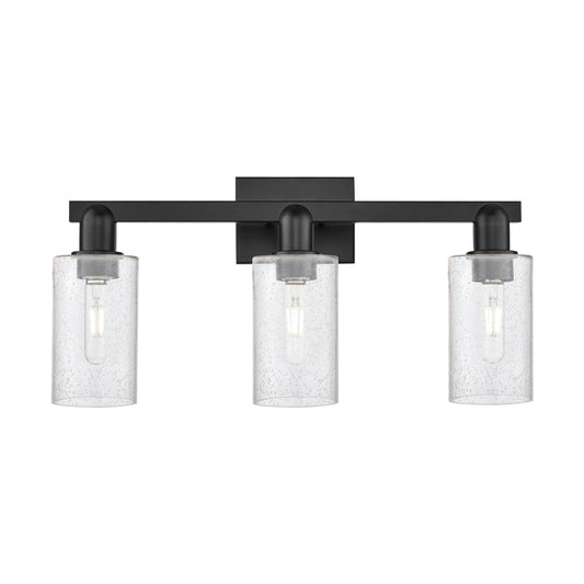 Innovations Clymer 23in 3-Light Bath Vanity Light | Industrial Matte Black Steel and Seedy Glass | Bathroom Vanity | 22.88 x 10.62 | Model 716-3W-BK-G804