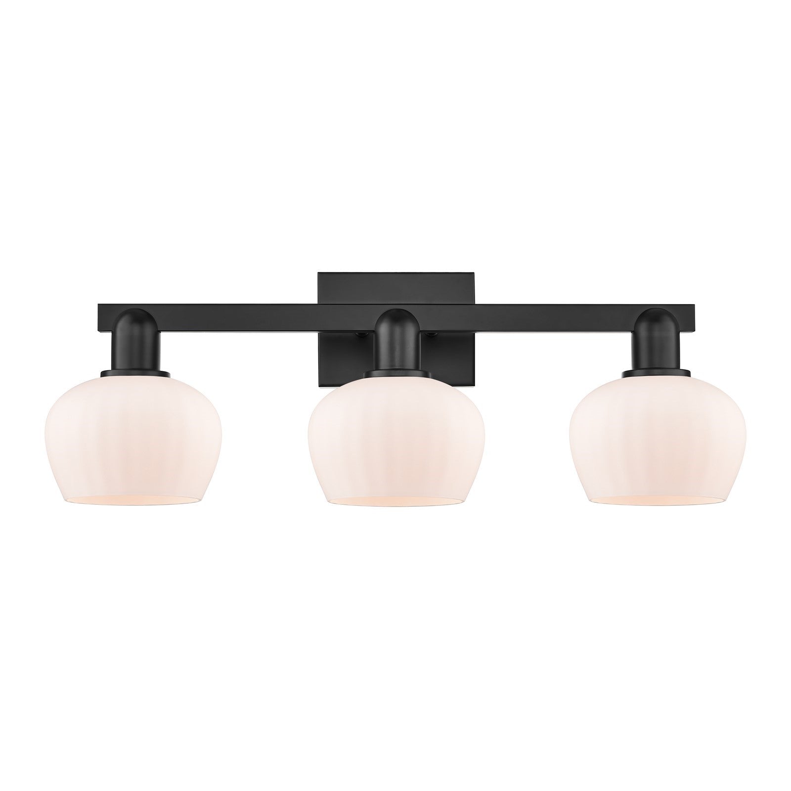 Innovations Fenton 26in 3-Light Bath Vanity Light | Industrial Matte Black Steel and Matte White Ribbed Glass | Bathroom Vanity | Model 716-3W-BK-G91