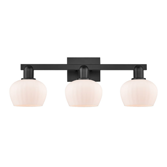 Innovations Fenton 26in 3-Light Bath Vanity Light | Industrial Matte Black Steel and Matte White Ribbed Glass | Bathroom Vanity | Model 716-3W-BK-G91