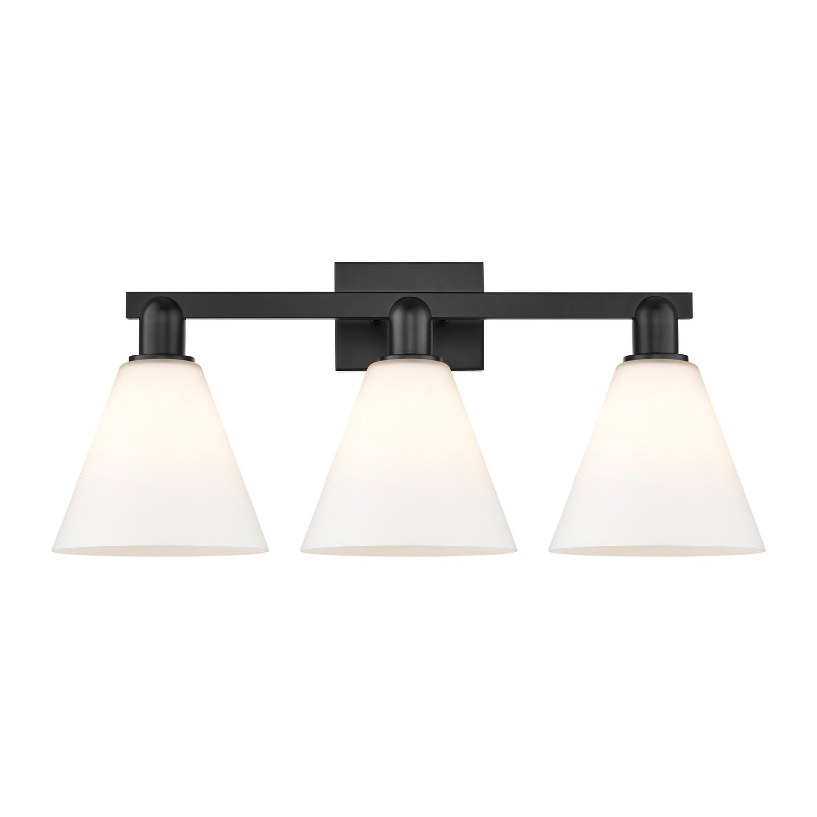 Innovations Berkshire 26in 3-Light Bath Vanity | Industrial Matte Black Steel and Matte White Glass | Bathroom Vanity Light | 26 | Model 716-3W-BK-GBC-81