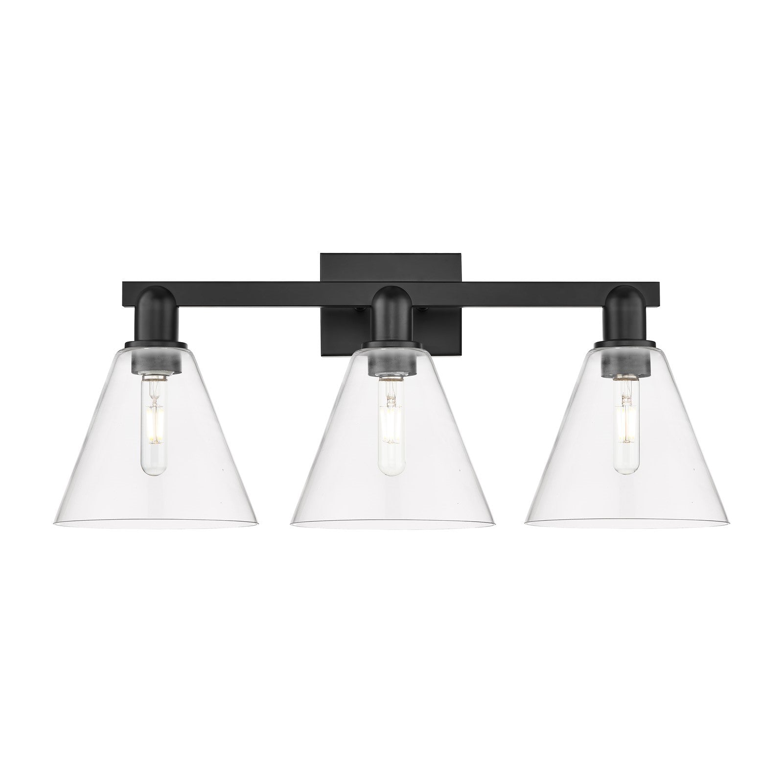 Innovations Berkshire 26in 3-Light Bath Vanity | Industrial Matte Black Steel and Clear Glass | Bathroom Vanity & Powder Room | Model 716-3W-BK-GBC-82