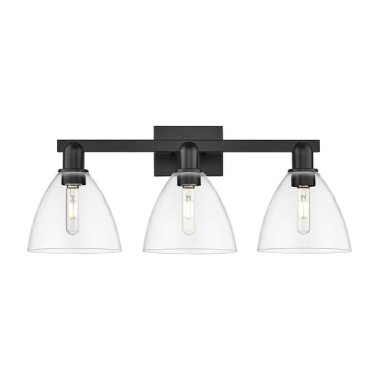 Innovations Bristol 27in 3-Light Bath Vanity Light | Industrial Matte Black Steel and Clear Glass | Bathroom Vanity | 26.5 x | Model 716-3W-BK-GBD-752