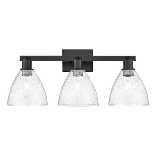 Innovations Bristol 27in 3-Light Bath Vanity Light | Industrial Matte Black Steel and Seedy Glass | Bathroom Vanity | 26.5 x | Model 716-3W-BK-GBD-754