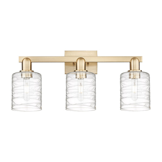 Innovations Cobbleskill 24in 3-Light Bath Vanity Light | Industrial Champagne Bronze Steel and Deco Swirl Clear Glass | Bathroom | Model 716-3W-CB-G1113