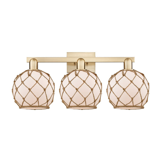 Innovations Farmhouse Rope 27in 3-Light Bath Vanity | Industrial Champagne Bronze Steel and White Frosted Glass with Brown Rope | Model 716-3W-CB-G121-8RB