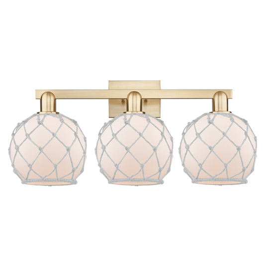 Innovations Farmhouse Rope 27in 3-Light Bath Vanity | Industrial Champagne Bronze Steel and Cast Brass with White Frosted Glass | Model 716-3W-CB-G121-8RW