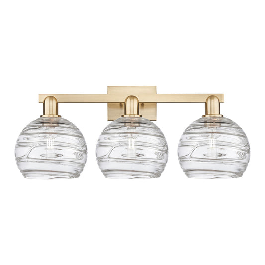 Innovations Athens Deco Swirl 27in 3-Light Bath Vanity Light | Industrial Champagne Bronze Steel and Clear Deco Swirl Glass | Model 716-3W-CB-G1213-8CL