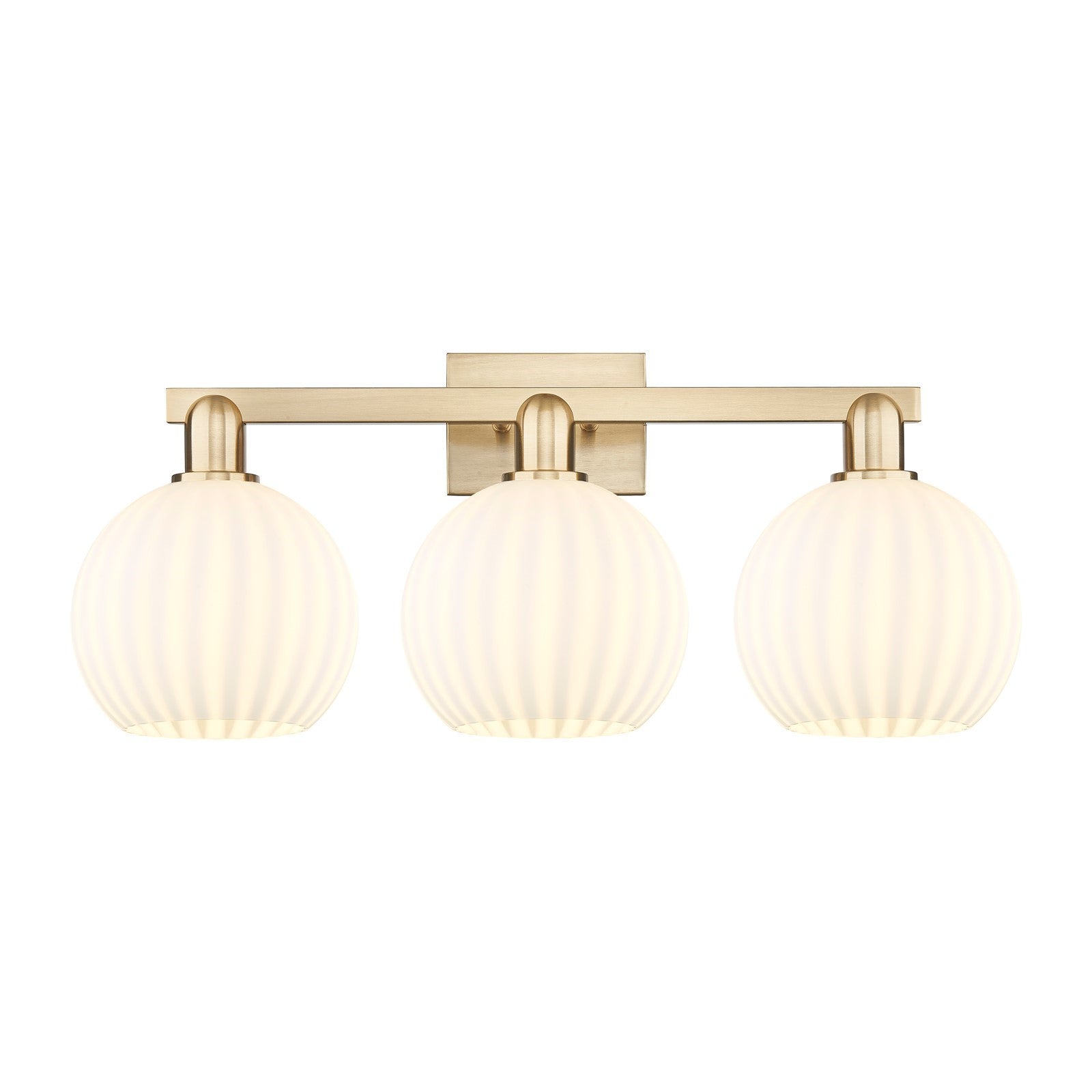 Innovations Arcadia 27in 3-Light Bath Vanity Light | Industrial Champagne Bronze Steel and White Venetian Glass | Bathroom | Model 716-3W-CB-G1217-8WV