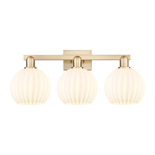Innovations Arcadia 27in 3-Light Bath Vanity Light | Industrial Champagne Bronze Steel and White Venetian Glass | Bathroom | Model 716-3W-CB-G1217-8WV