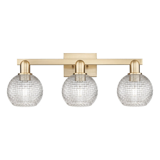 Innovations Athens 25in 3-Light Bath Vanity Light | Industrial Champagne Bronze Steel and Clear Basket Weave Glass | Bathroom | Model 716-3W-CB-G122C-6CL