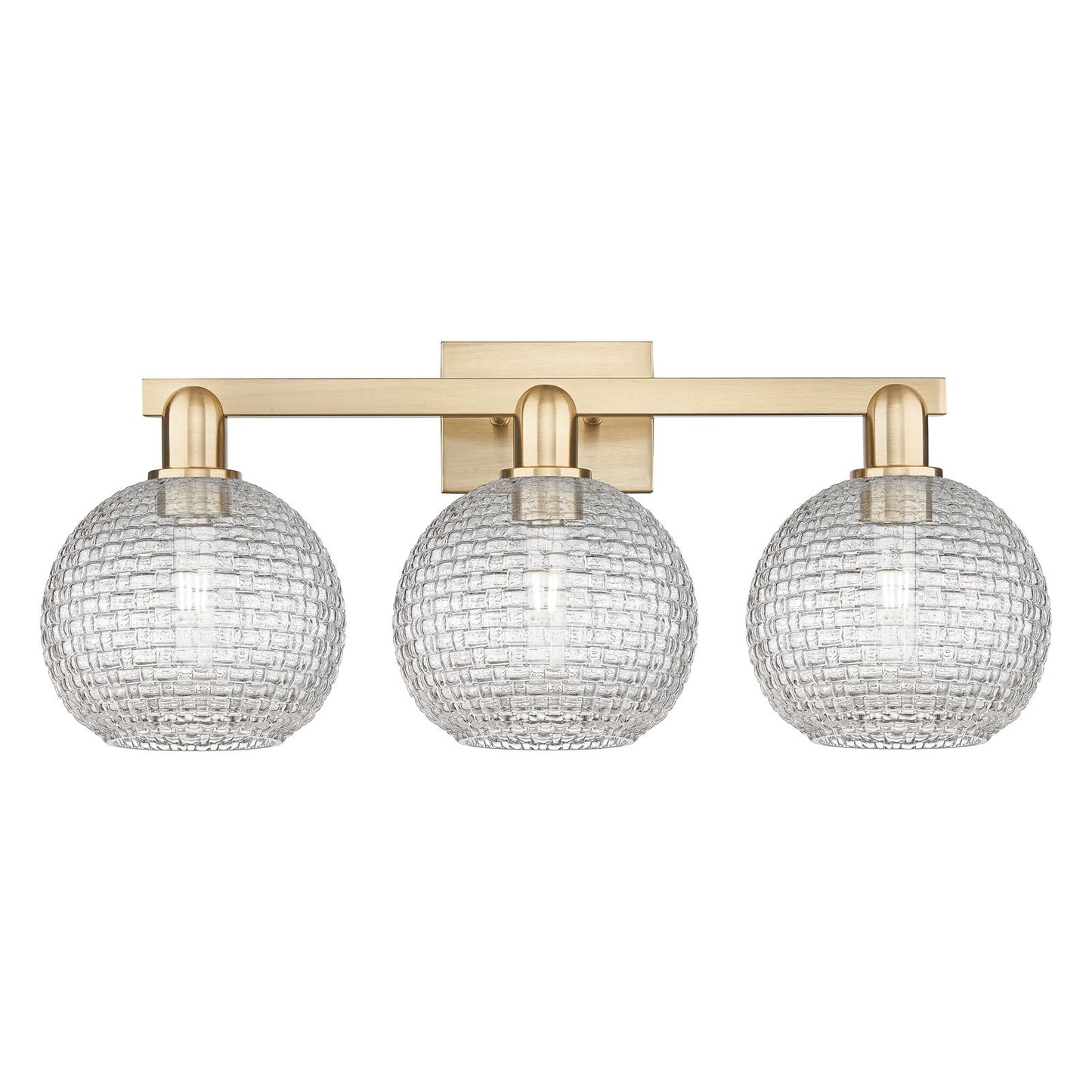 Innovations Athens 27in 3-Light Bath Vanity Light | Industrial Champagne Bronze Steel and Clear Basket Weave Glass | Bathroom | Model 716-3W-CB-G122C-8CL
