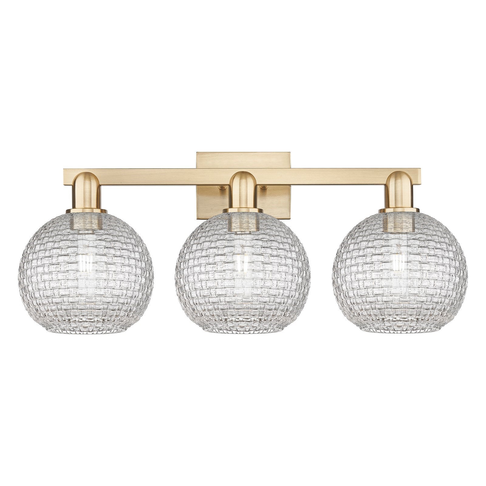 Innovations Athens 27in 3-Light Bath Vanity Light | Industrial Champagne Bronze Steel and Clear Basket Weave Glass | Bathroom | Model 716-3W-CB-G122C-8CL