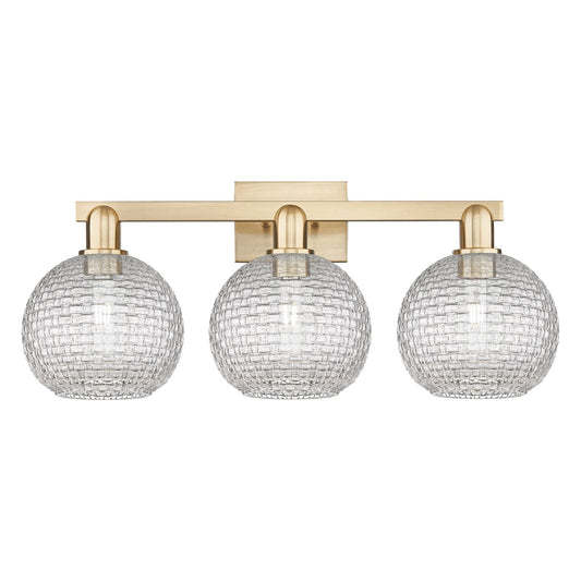 Innovations Athens 27in 3-Light Bath Vanity Light | Industrial Champagne Bronze Steel and Clear Basket Weave Glass | Bathroom | Model 716-3W-CB-G122C-8CL