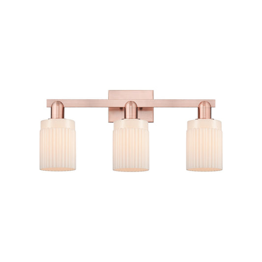 Innovations Hadley 24in 3-Light Bath Vanity Light | Industrial Champagne Bronze Steel and Matte White Ribbed Glass | Bathroom | Model 716-3W-CB-G341