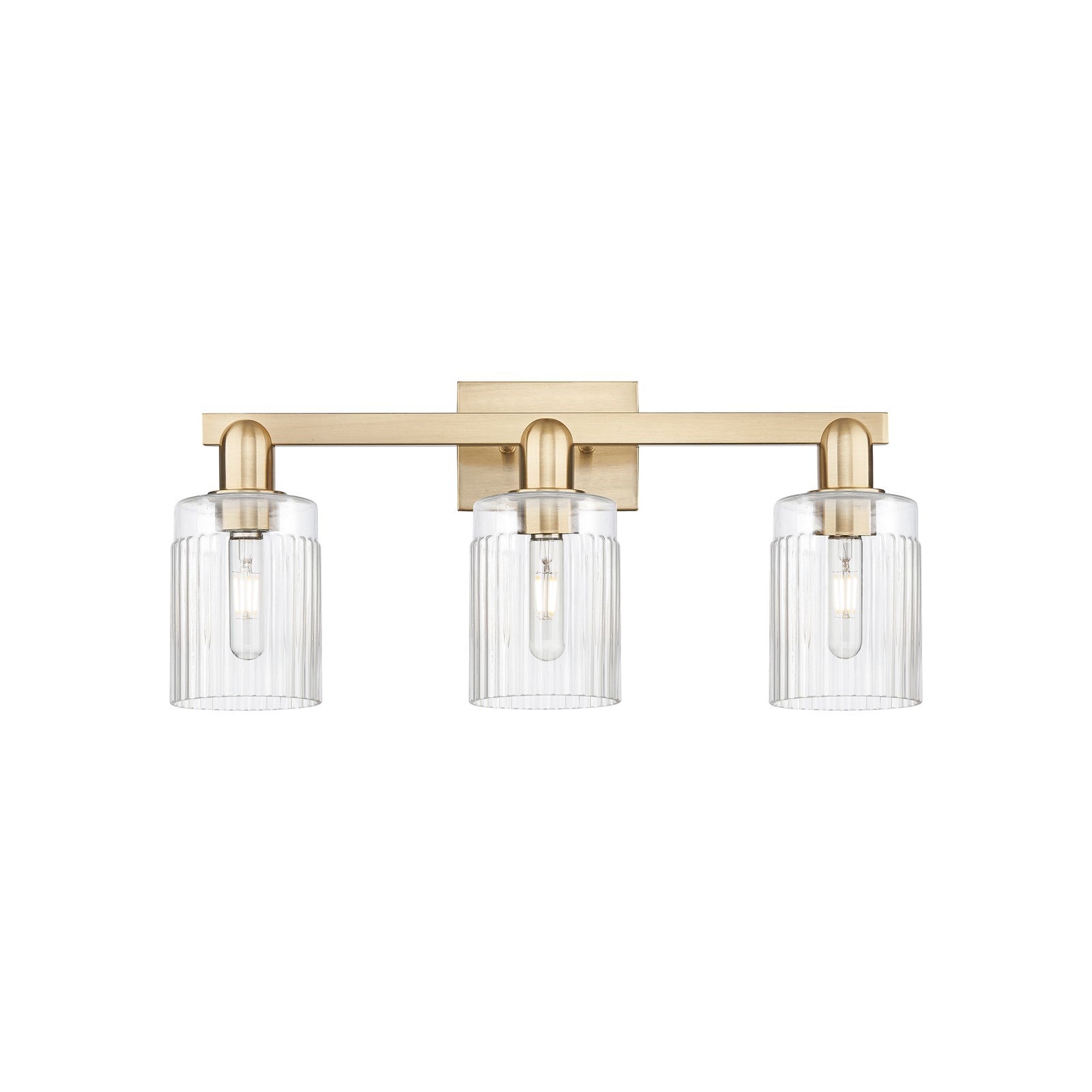 Innovations Hadley 24in 3-Light Bath Vanity Light | Industrial Champagne Bronze Steel and Clear Ribbed Glass | Bathroom Vanity | Model 716-3W-CB-G342
