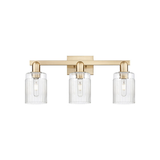 Innovations Hadley 24in 3-Light Bath Vanity Light | Industrial Champagne Bronze Steel and Clear Ribbed Glass | Bathroom Vanity | Model 716-3W-CB-G342